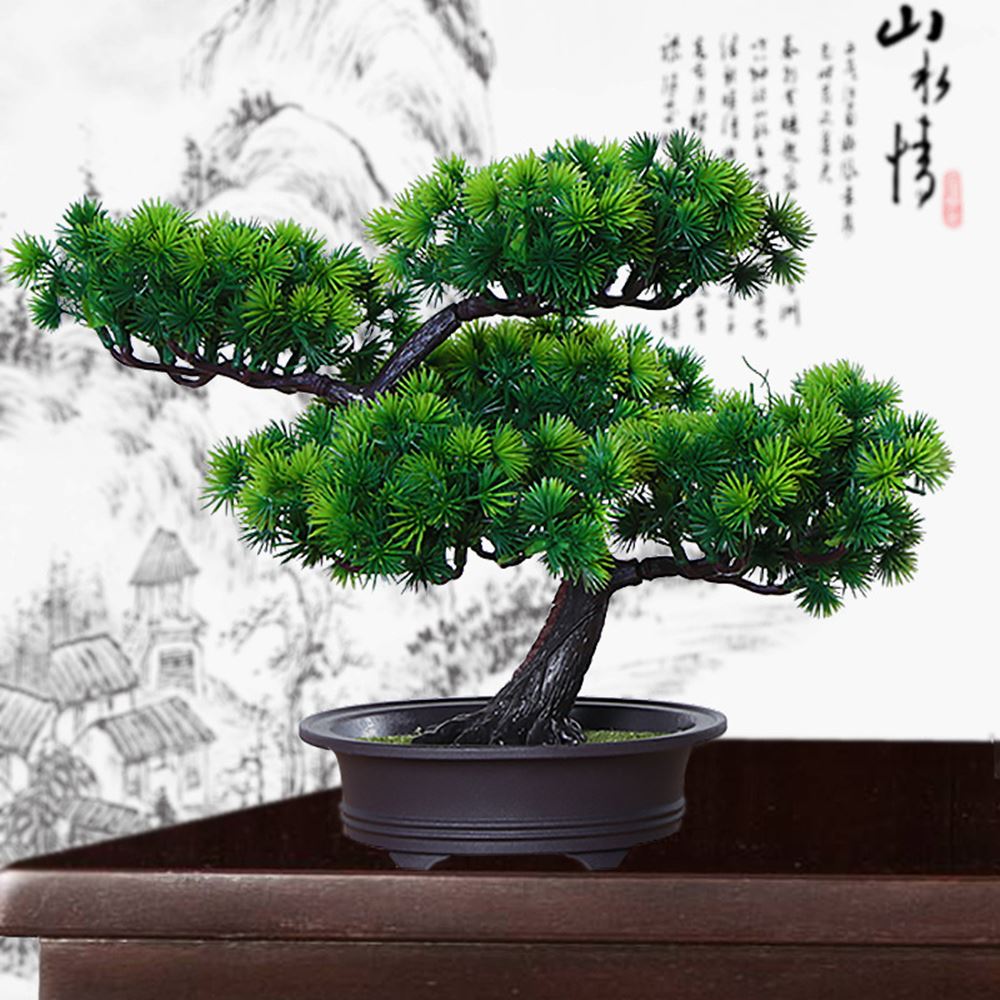 small artificial Pine Greeting Guests bonsai