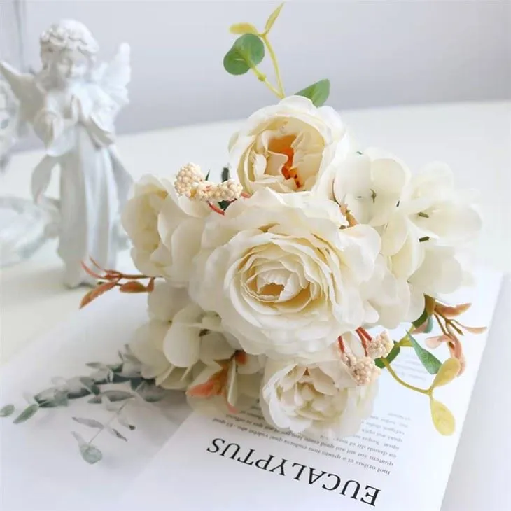 faux peonies in vase